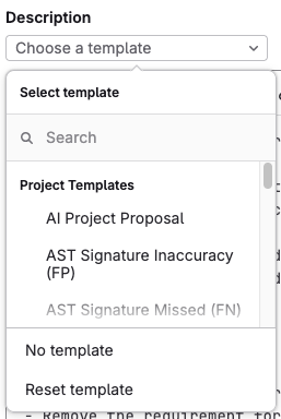 Choosing a description template in an issue